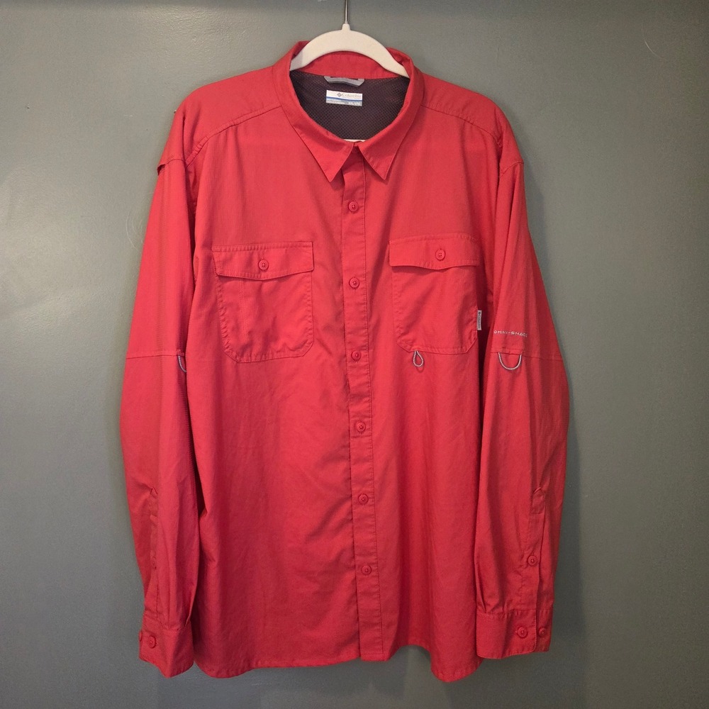 Columbia Men's Omni-Shade Long Sleeve Button Up Shirt, Size XXL, Off Red